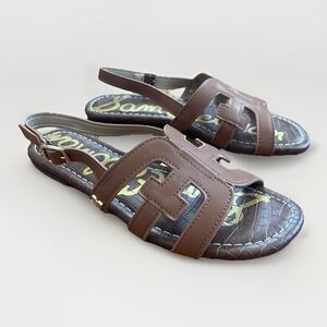 NWOT Sam Edelman Bay Girls 4 Classic Brown Slide Sandals Open Toe Buckle Back